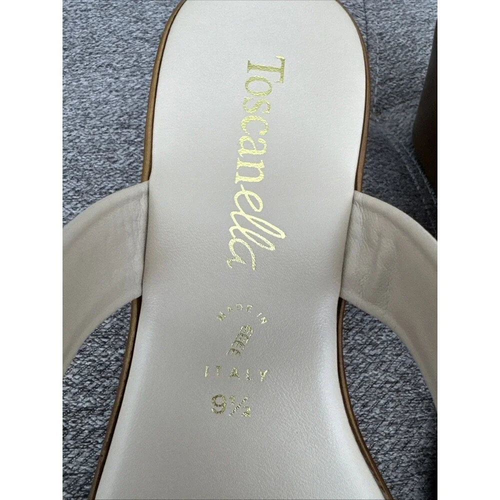 Toscanella Handmade Italy Ella Cream with Gold Black Accent Wedge  Sandal SZ 9.5 - Picture 3 of 16